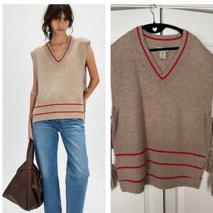 Free People Beige Knit Vest with Tie Sides